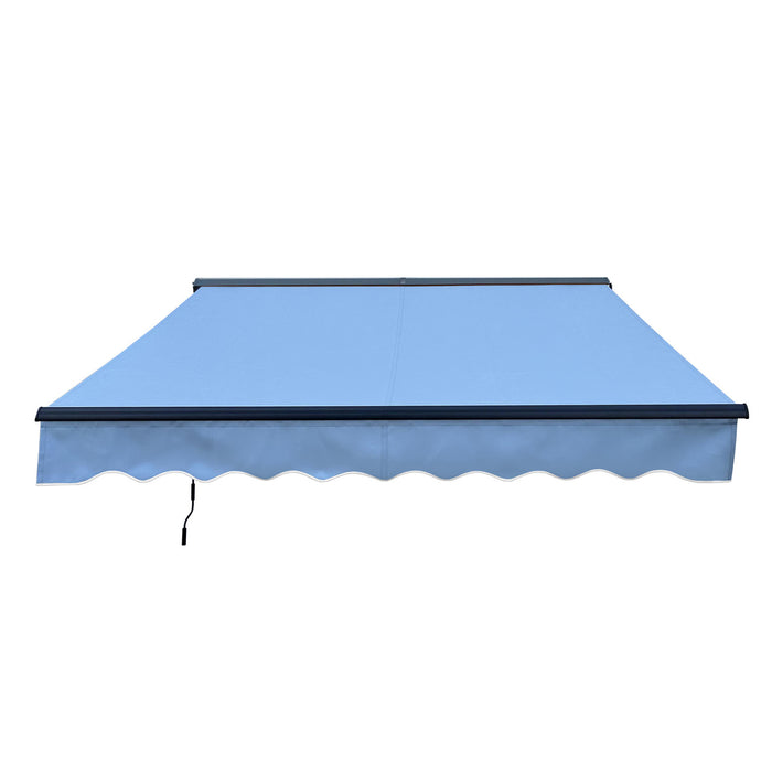 ALEKO 16 x 10 ft. Half Cassette Motorized Retractable LED Luxury Patio Awning – Dark Gray Frame – Sky Blue Fabric