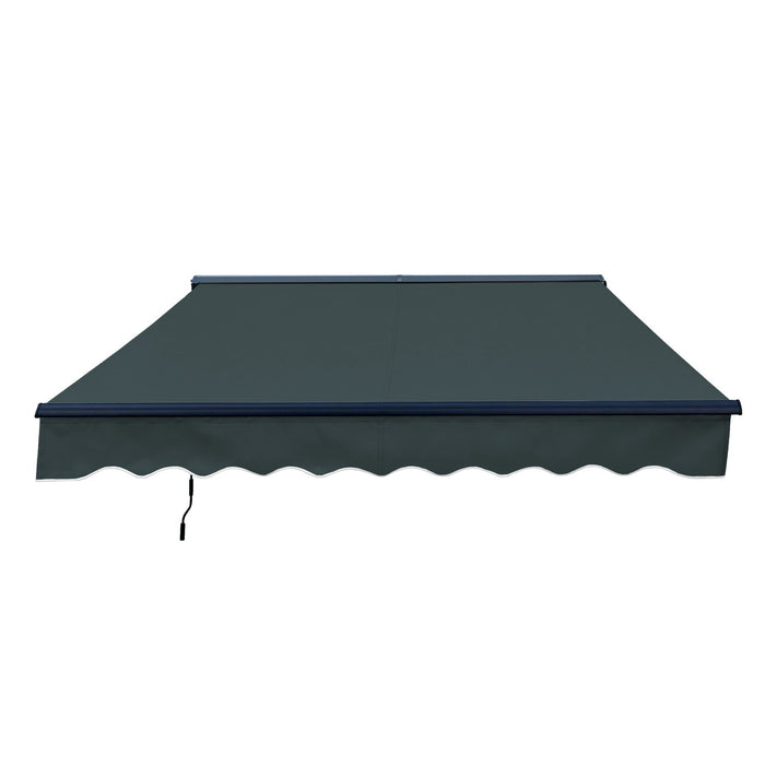 ALEKO 16 x 10 ft. Half Cassette Motorized Retractable LED Luxury Patio Awning – Dark Gray Frame – Forest Green Fabric