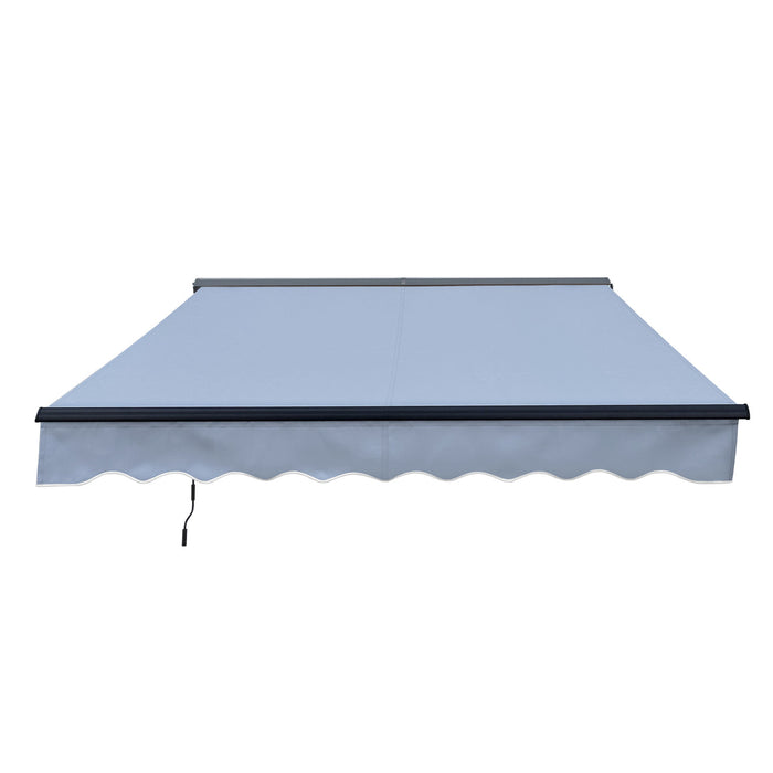 ALEKO 20 x 10 ft. Half Cassette Motorized Retractable LED Luxury Patio Awning – Dark Gray Frame – Silver Gray Fabric