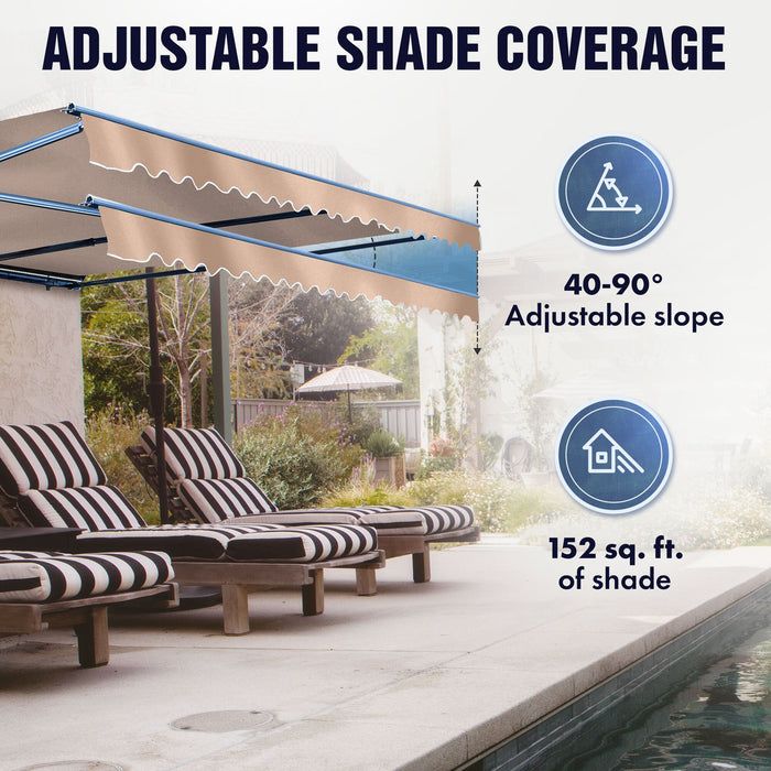 ALEKO 16 x 10 ft. Half Cassette Motorized Retractable LED Luxury Patio Awning – Dark Gray Frame – Silver Gray Fabric