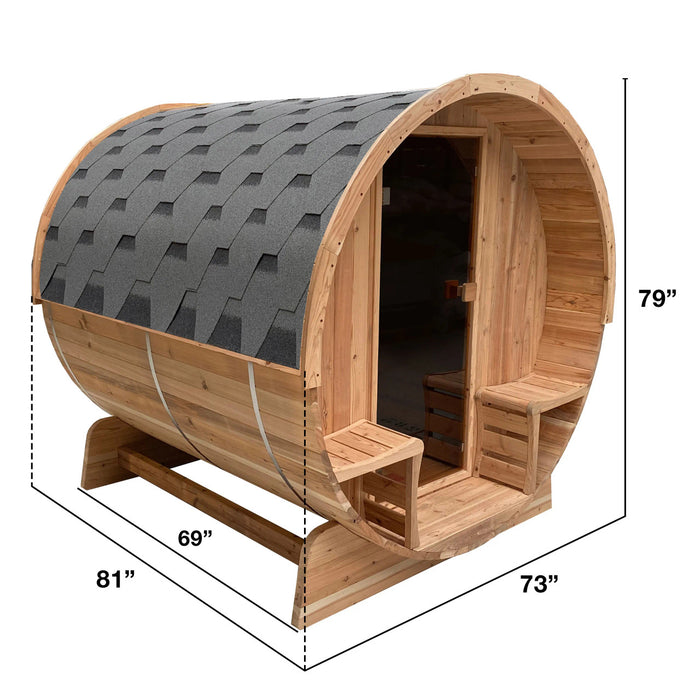 ALEKO Outdoor Rustic Cedar Barrel Steam Sauna - Front Porch Canopy - UL Certified - 3-4 Person